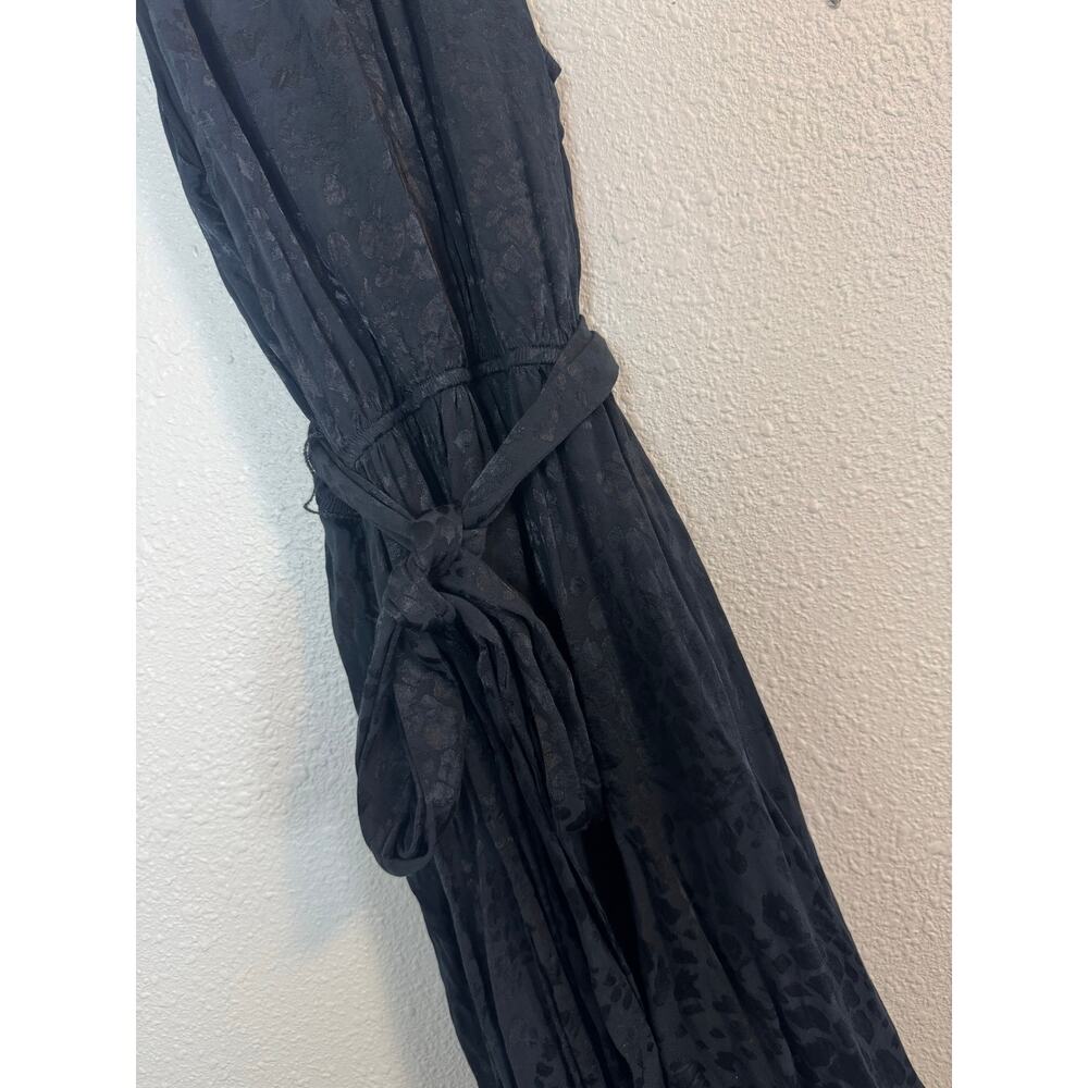 Anthropologie Black Halter Dress Tie Waist Jacquard Open Back Fit Flare - Picture 5 of 8